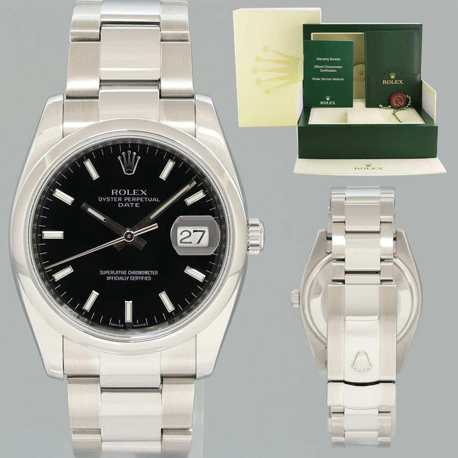 MINT Rolex Oyster 115200 Black Stick Oyster Perpetual Date 34mm Watch Box