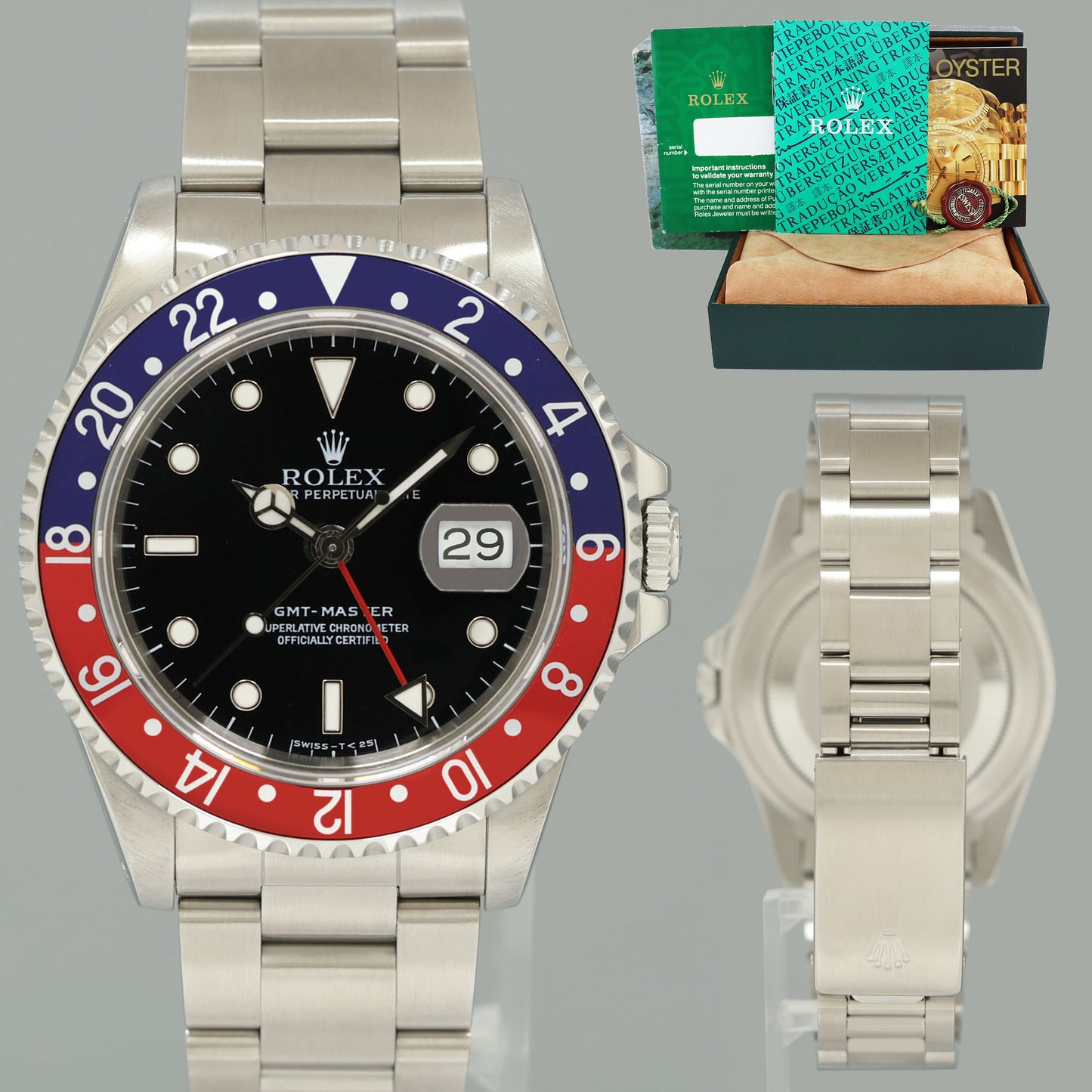 1991 MINT Rolex 16700 GMT-Master Pepsi Blue Red 40mm Tritium Steel Watch Box