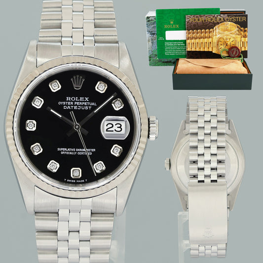 MINT Rolex DateJust 16234 Black Diamond Jubilee White Gold Fluted Watch Box