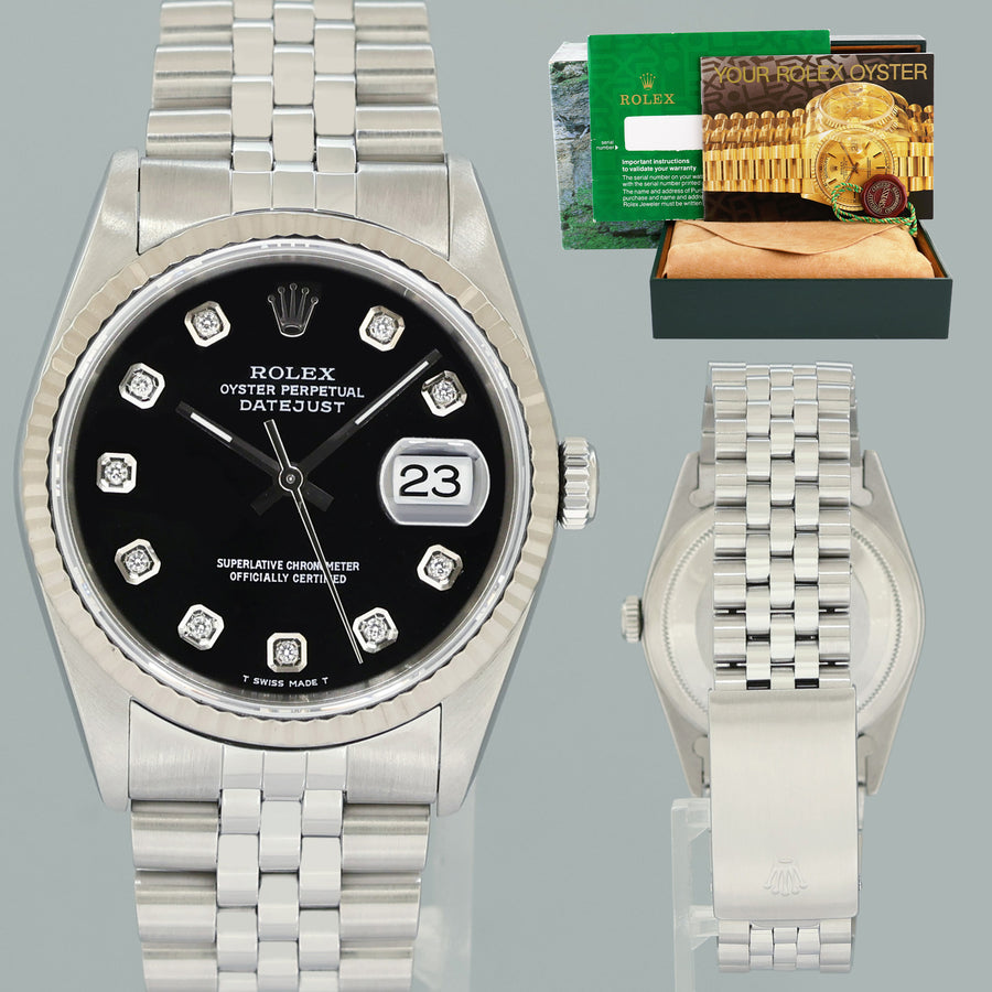 MINT Rolex DateJust 16234 Black Diamond Jubilee White Gold Fluted Watch Box