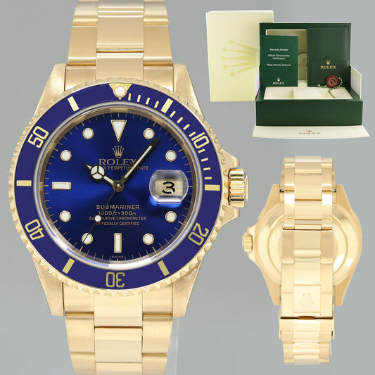 MINT Rolex 16618 Submariner Yellow Gold Blue Sunburst Oyster 40mm Watch Box