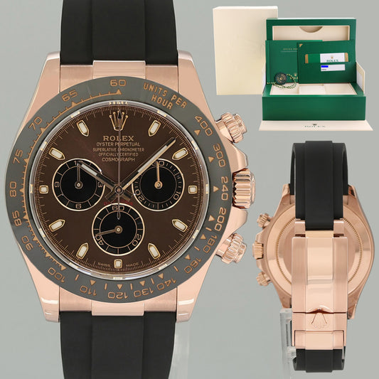 PAPERS MINT Rolex Daytona Ceramic 116515LN Rose Gold Chocolate Stick Oysterflex Watch