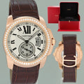 MINT Cartier Calibre de Cartier 42 Silver Dial Rose Gold Diamond Mens Watch WF100005 Box