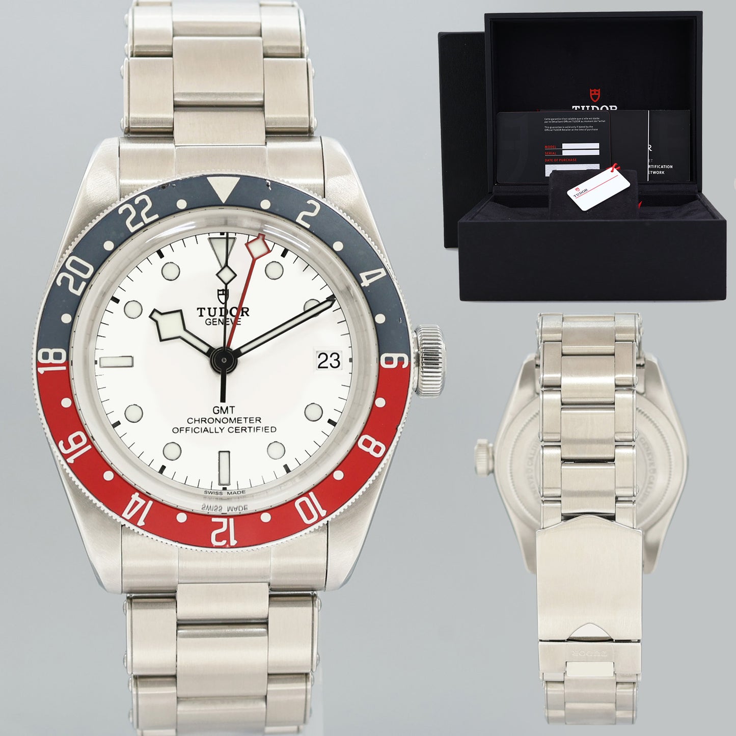 2023 PAPERS Tudor Black Bay Pepsi Steel White GMT Date Watch 79830RB Watch Box