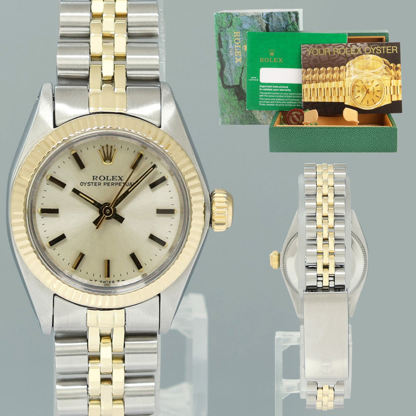 Ladies Rolex 6719 Jubilee Oyster Perpetual 24mm Two Tone Gold Silver Dial Watch Box