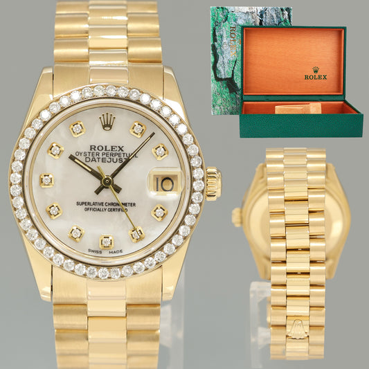 PEARL DIAMOND Rolex 6827 Yellow Gold 31mm Midsize Lady President Watch