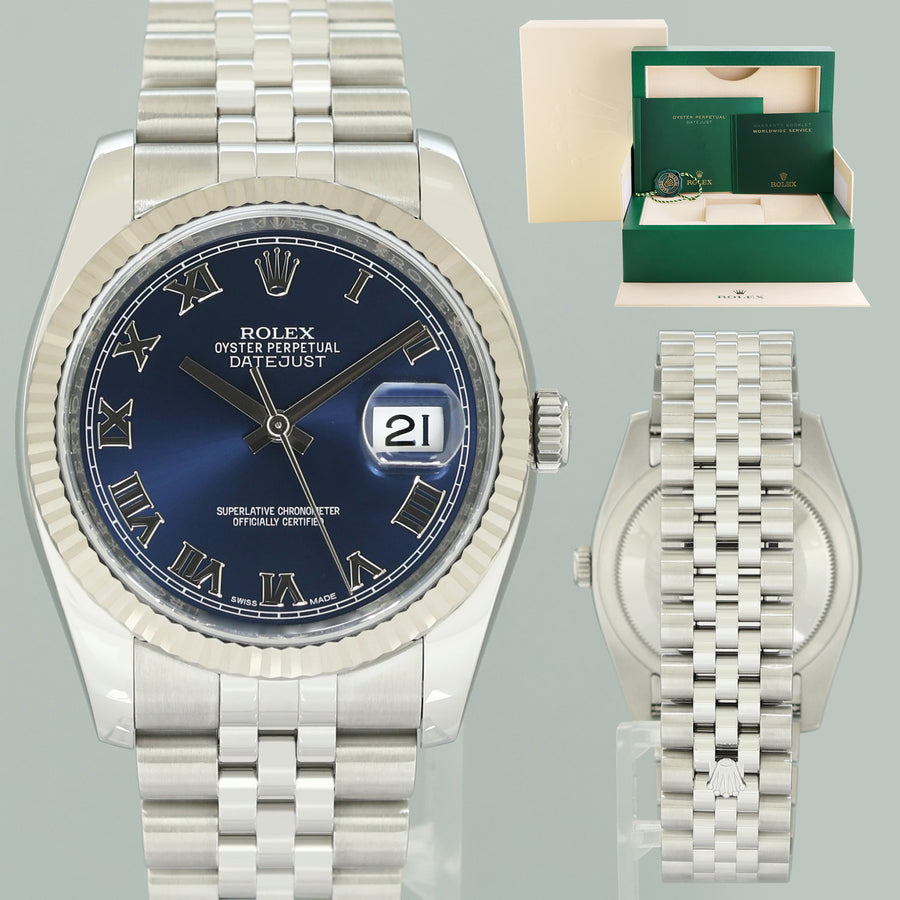 2015 MINT Rolex 116234 DateJust Steel Blue Roman 36mm Jubilee Steel Watch Box