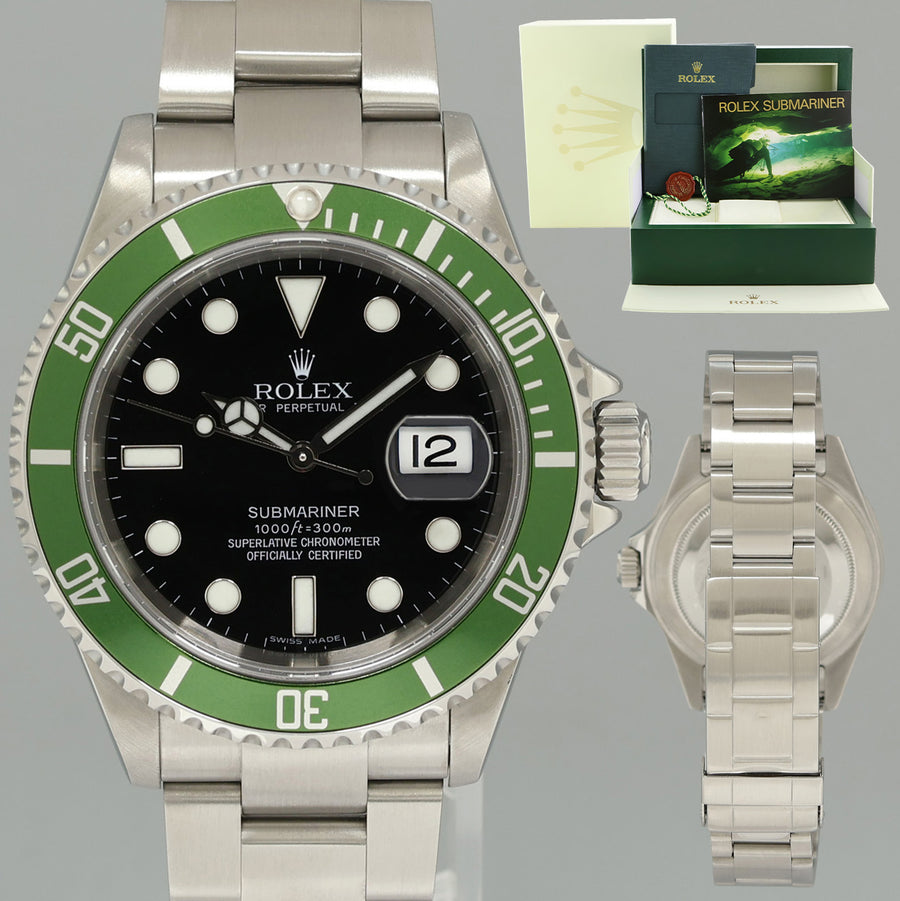 2007 MINT Rolex Kermit Green Anniversary 40mm Submariner 16610LV Watch Box