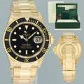 2002 MINT Rolex 16618LN Submariner 18k Yellow Gold Black Dial 40mm No Hole Case Watch
