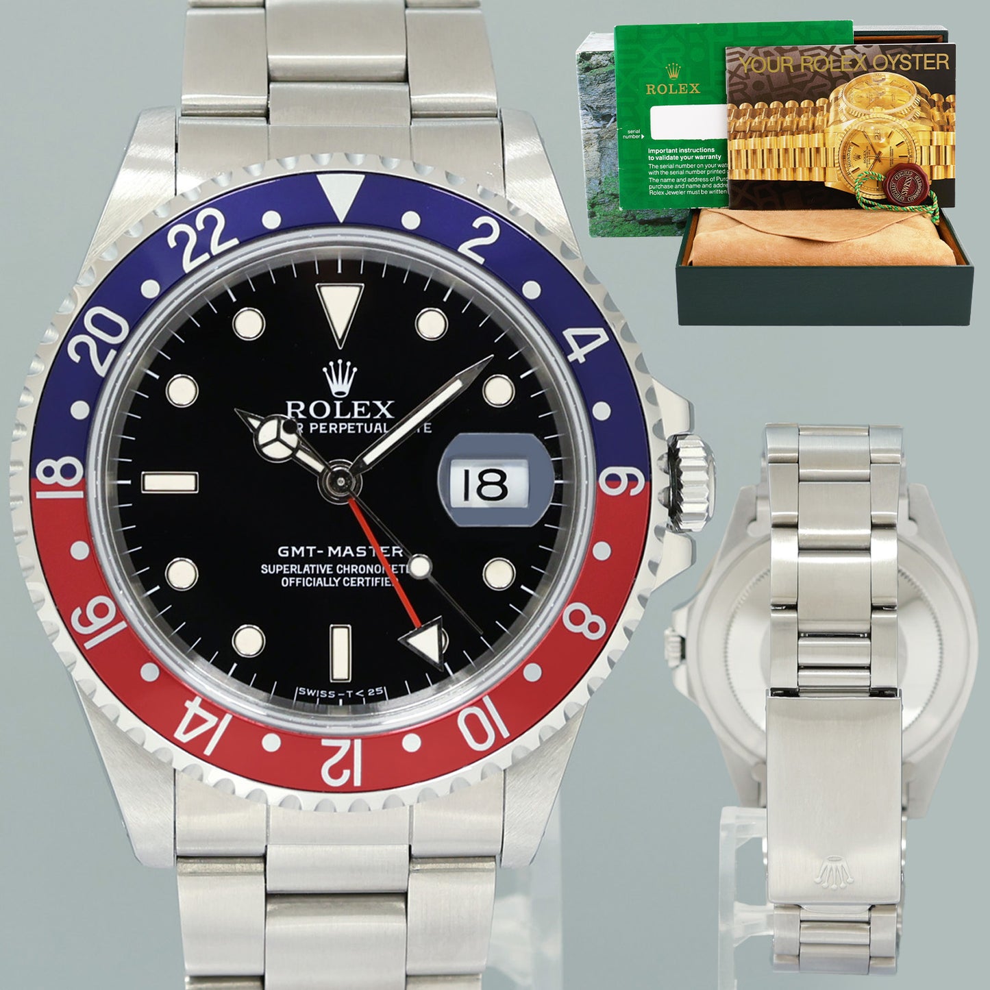 MINT Rolex 16700 GMT-Master Pepsi Blue Red 40mm Tritium Steel Watch Box