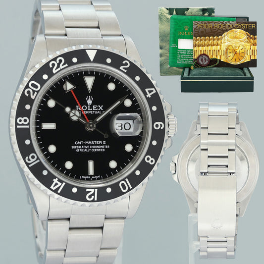 PAPERS 1997 MINT Rolex 16710 GMT-Master II Black Steel 40mm Watch Box