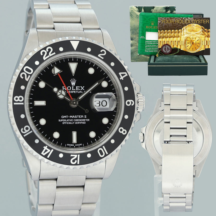 PAPERS 1997 MINT Rolex 16710 GMT-Master II Black Steel 40mm Watch Box
