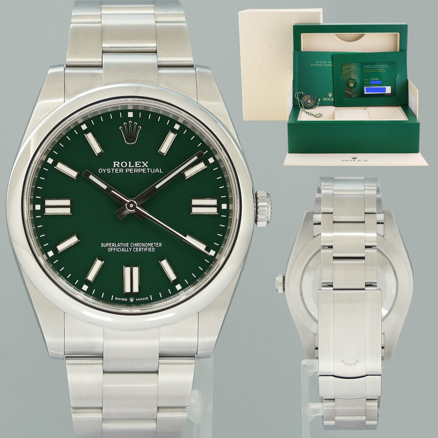 2024 NEW PAPERS ROLEX 124300 Oyster Perpetual 41mm Green Dial Oyster Watch Box