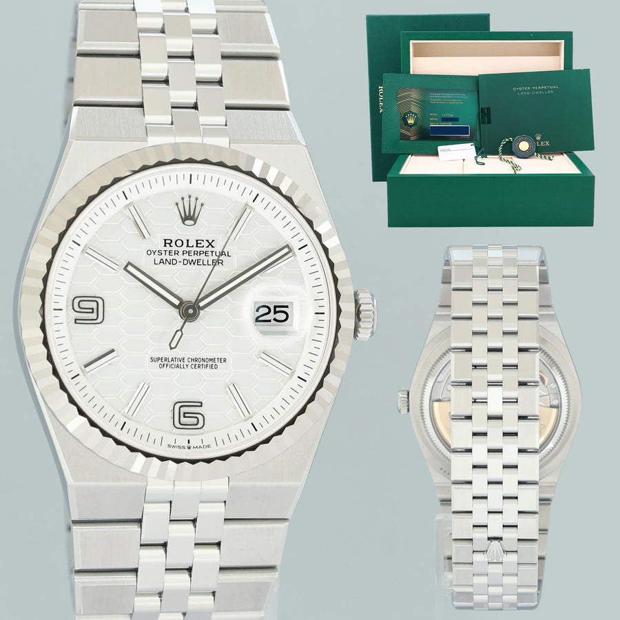 AUG 2026 NEW PAPERS 127334 Rolex Land-Dweller Jubilee 40mm White Gold Fluted Watch