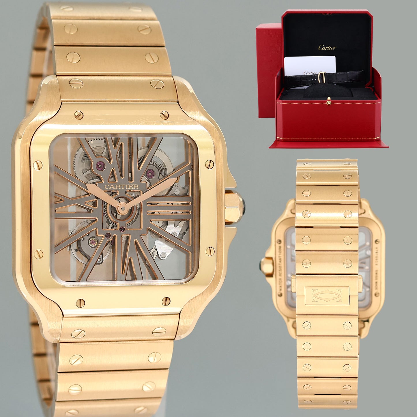 2023 PAPERS MINT Cartier Rose Gold Skeleton WHSA0016 Manual Wind Watch Box