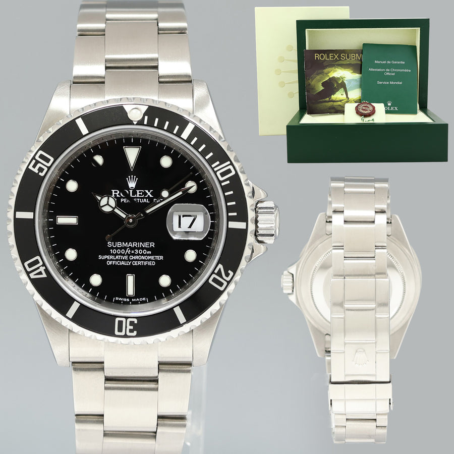 MINT 2009 ENGRAVED REHAUT Rolex Submariner Date 16610 Stainless Steel Black Watch