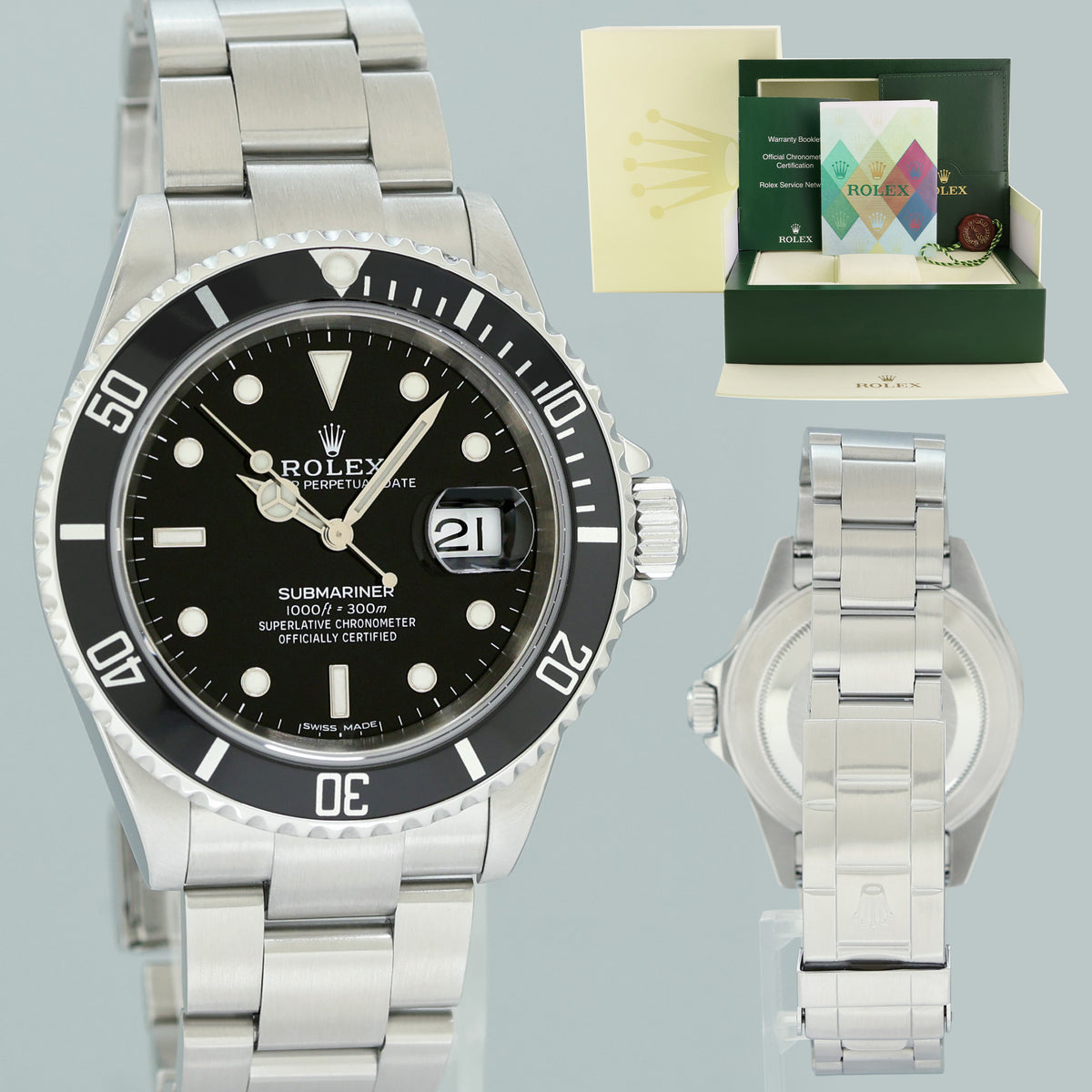 PAPERS 2005 MINT Rolex Submariner Date 16610 Steel Black 40mm Watch Box