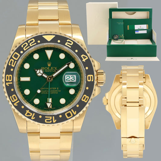MINT 2018 PAPERS Rolex GMT-Master 2 Ceramic Green 116718 Yellow Gold 40mm Watch
