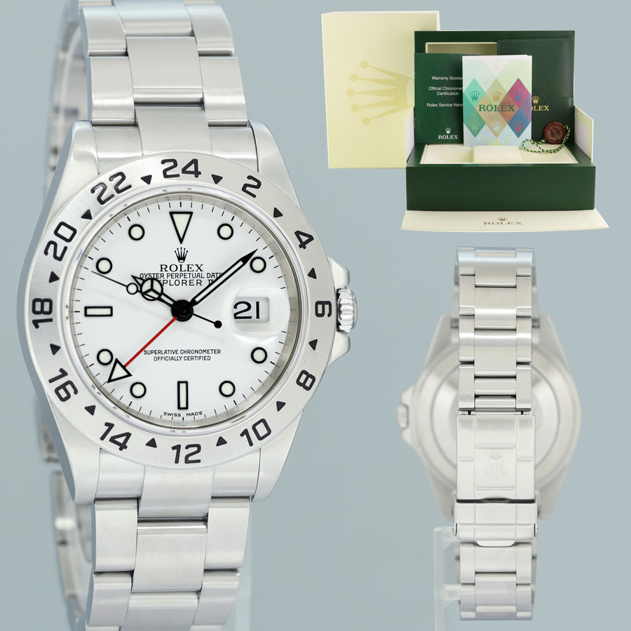 2005 PAPERS MINT Rolex 16570 Explorer II White 40mm No Holes Polar GMT Watch Box