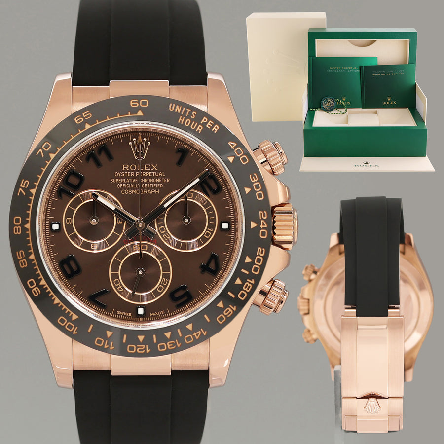 MINT 2020 Rolex 116515LN Daytona Oysterflex Chocolate Arabic Ceramic Rose Gold Watch