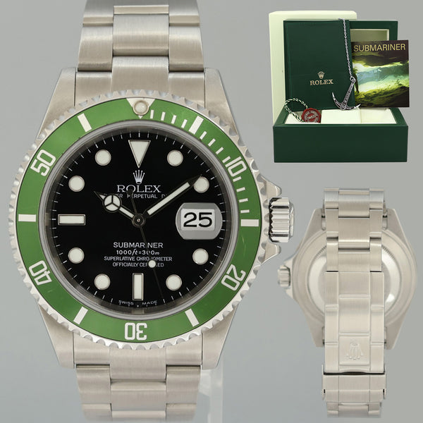 Rolex Flat 4 Kermit F Serial 16610LV Green Submariner 40mm Watch