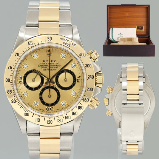 MINT Rolex Daytona 16523 Zenith Two Tone Yellow Gold Champagne Dial Watch Box
