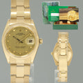 Rolex Date 34mm Oyster Perpetual 1503 Yellow Gold Champagne Watch Box