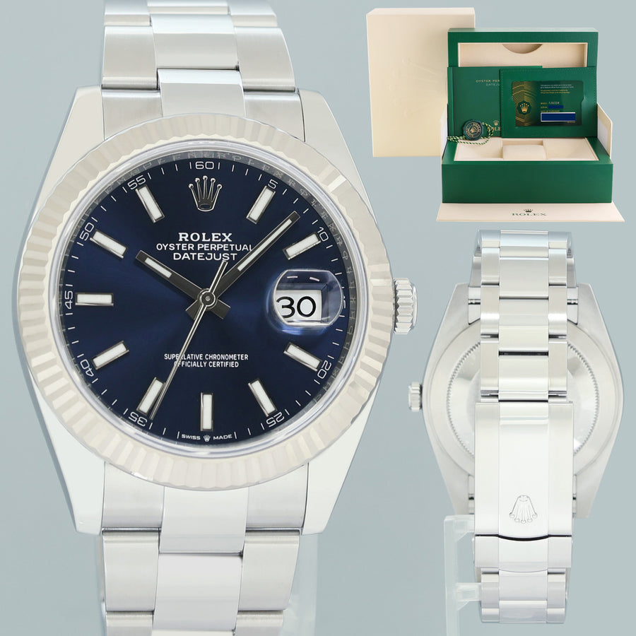 2023 NEW PAPERS Rolex 126334 DateJust 41 41mm Blue Stick Fluted Oyster Watch Box
