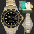 PAPERS Rolex Submariner Date 16803 Two-Tone Yellow Gold Steel Black 40mm Watch Box