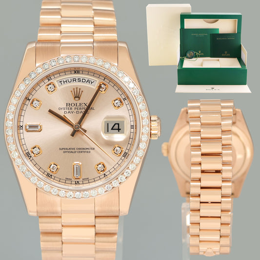 MINT Rolex President Day Date Rose Gold 118235 Sundust Diamond 36mm Watch Box