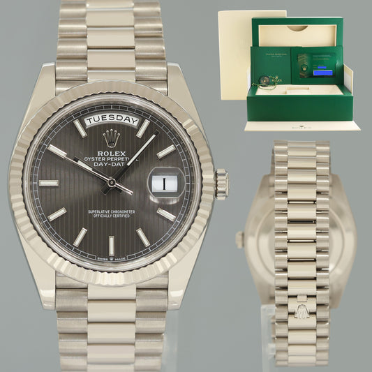 2023 NEW PAPERS Rolex Day Date 40 White Gold President Grey Stick 228239 Watch Box