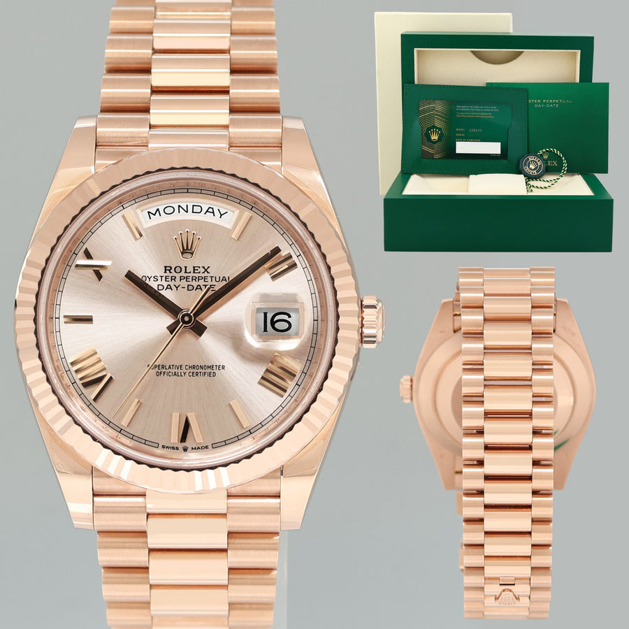 2024 NEW PAPERS Rolex President 40mm Rose Gold Sundust Roman 228235 Watch Box