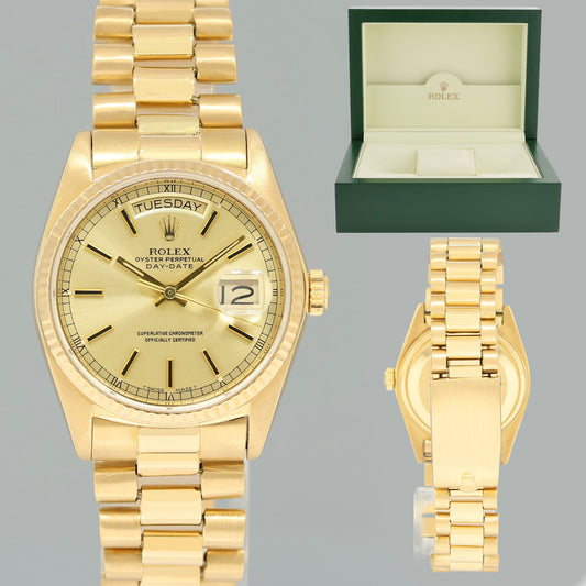 Rolex President Day Date Champagne 18038 Quick Set 18k Yellow Gold Watch Box