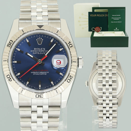 MINT Rolex 116264 DateJust Turn-O-Graph Steel Blue Stick Jubilee Gold Fluted Watch Box