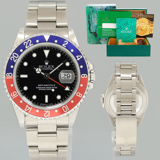 MINT Rolex 16710 GMT-Master II Pepsi Blue Red 40mm Tritium Steel Watch Box