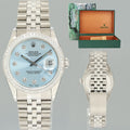 DIAMOND Bezel Rolex DateJust 36mm Glacier Blue Diamond 16030 Steel Watch Box