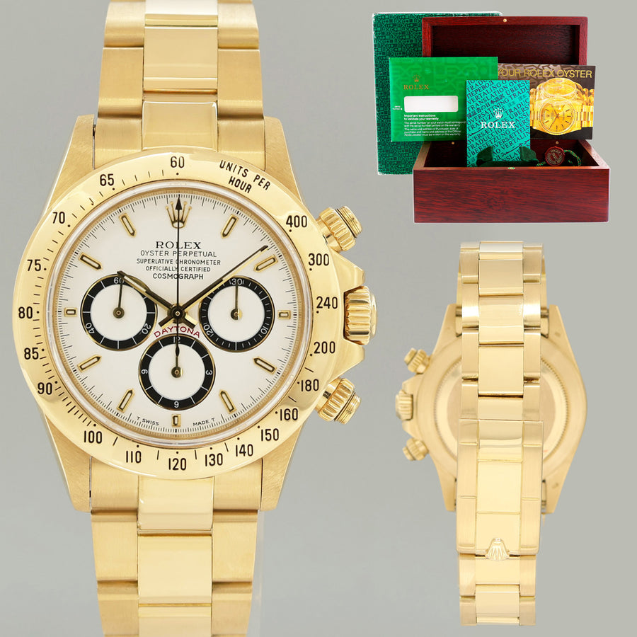 2026 Service  Rolex Daytona 16528 Zenith White Stick Inverted 6 Chrono Yellow Gold Watch