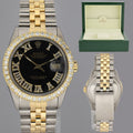 Rolex DateJust 16013 Black Diamond Bezel Two Tone Gold Jubilee Band Watch Box