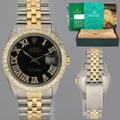 Rolex DateJust 16013 Black Diamond Bezel Two Tone Gold Jubilee Band Watch Box