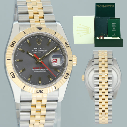 MINT Rolex DateJust Turn-O-Graph 116263 Yellow Gold Two Tone Steel Slate Jubilee Watch Box