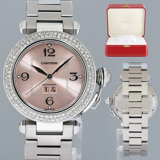 Cartier Pasha C 35mm Diamond Salmon Dial Stainless Steel W31058M7 Watch