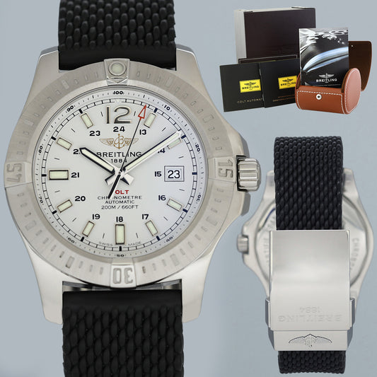 MINT Breitling Colt 44 A17388 White Dial Steel Rubber 44mm Automatic Mens Watch Box