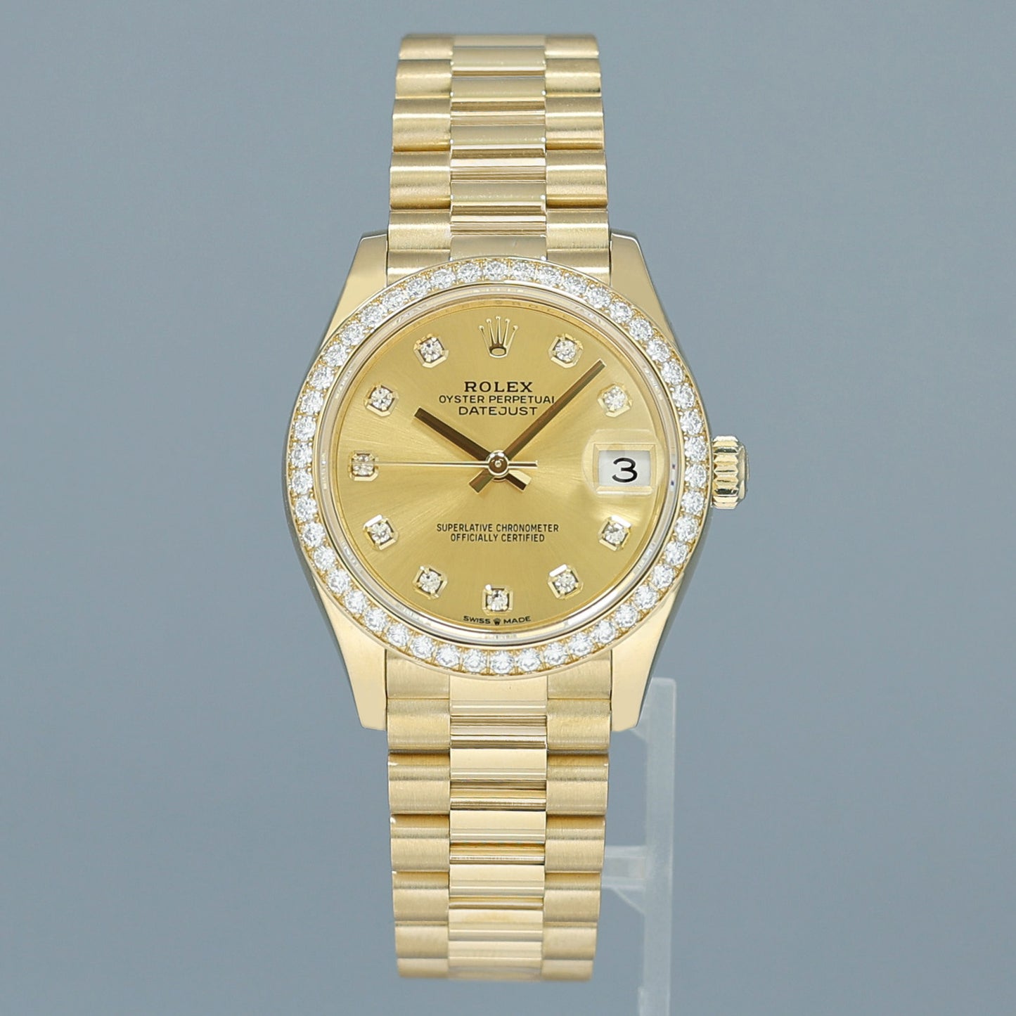 2023 NEW PAPERS Rolex Midsize 31mm Yellow Gold Champagne Diamond 278288RBR Watch Box