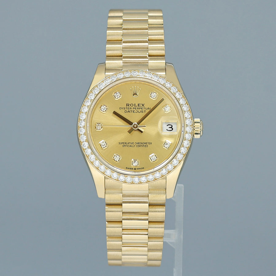 2023 NEW PAPERS Rolex Midsize 31mm Yellow Gold Champagne Diamond 278288RBR Watch Box