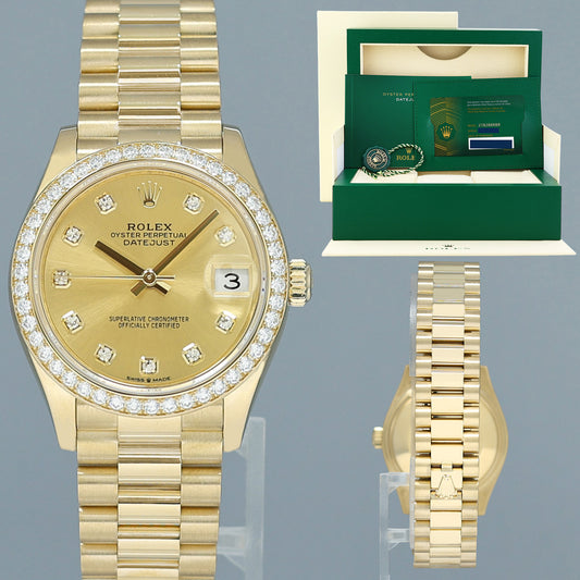 2023 NEW PAPERS Rolex Midsize 31mm Yellow Gold Champagne Diamond 278288RBR Watch Box