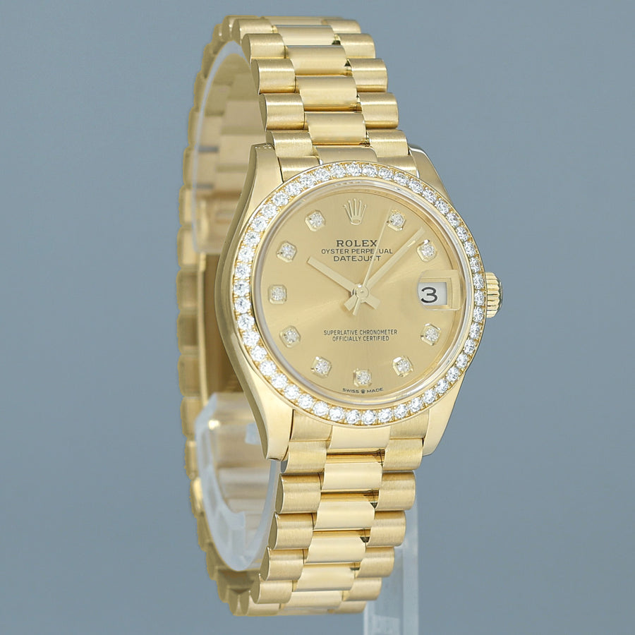 2023 NEW PAPERS Rolex Midsize 31mm Yellow Gold Champagne Diamond 278288RBR Watch Box