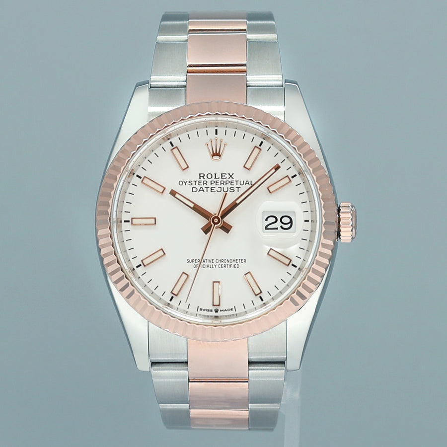 2023 MINT Rolex DateJust 36mm White Stick Rose Gold Jubilee 126231 Watch Box