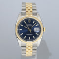 MINT Rolex DateJust Jubilee Two Tone Steel 36mm 116233 Yellow Gold Blue Stick Watch
