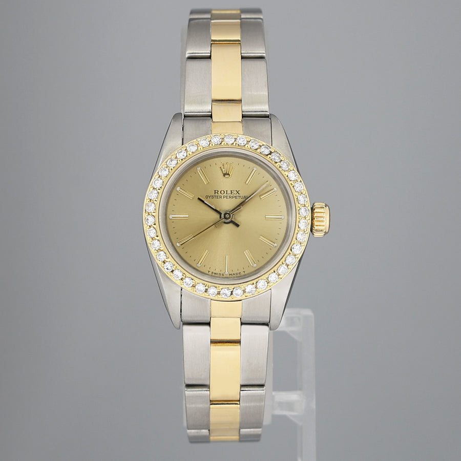 Ladies Diamond Rolex 67193 Jubilee Oyster Perpetual 24mm Two Tone Gold Dial Watch Box