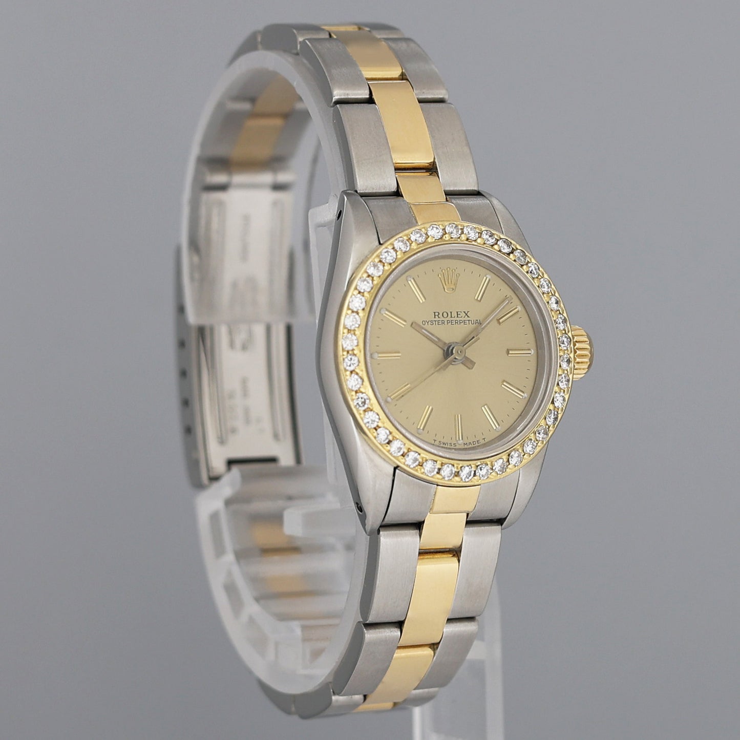 Ladies Diamond Rolex 67193 Jubilee Oyster Perpetual 24mm Two Tone Gold Dial Watch Box